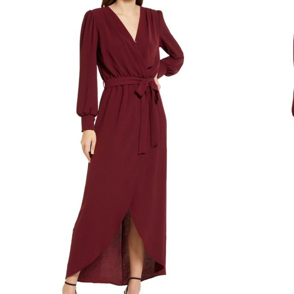 Fraiche By J Burgundy Faux Wrap Maxi Dress, NWT, size XL - Picture 1 of 6